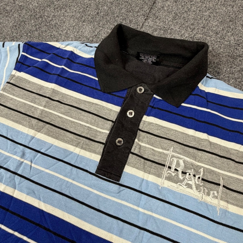 Red Ape Mens‎ Blue Striped Short Sleeve Polo Shirt Medium Urban Streetwear Logo